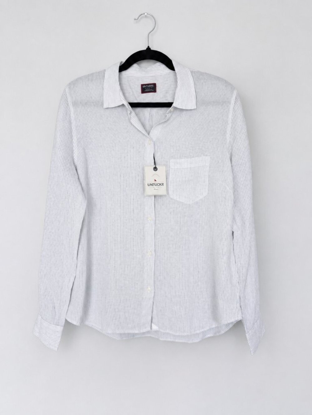 UNTUCKit Linen Blend Striped White Long Sleeve Shirt Women's Size 8 NWT